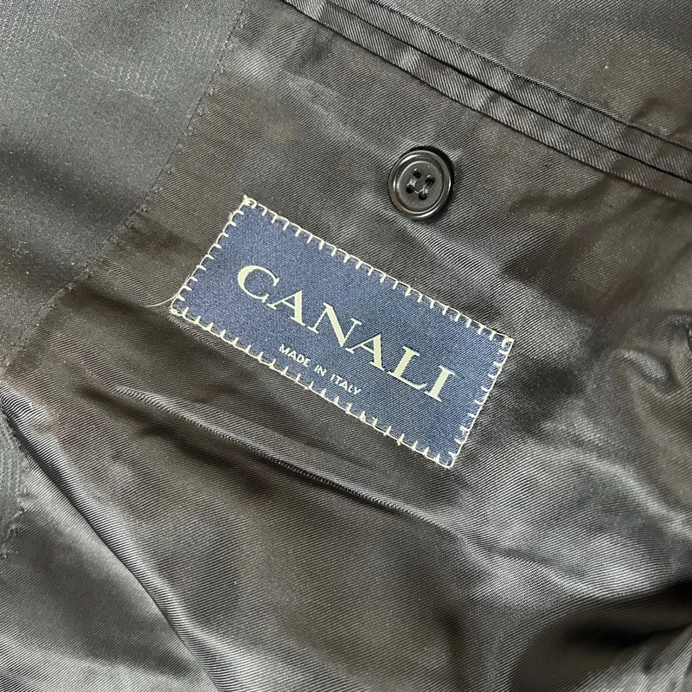 Canali Mens Black Pinstripe Virgin Wool‎ Blazer Jacket 3 Button Italy 